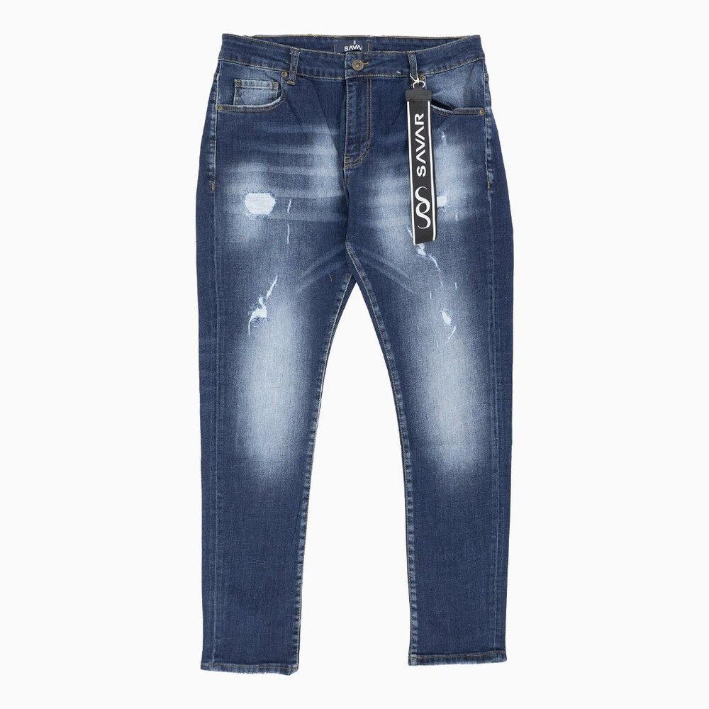 Savar Men's Ribbed Dark Stonewash Slim Denim Jeans Pant (Brand New)